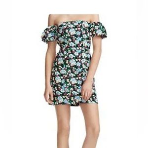 Maje Floral Off-Shoulder Mini Dress - Black, Blue, Yellow, Green